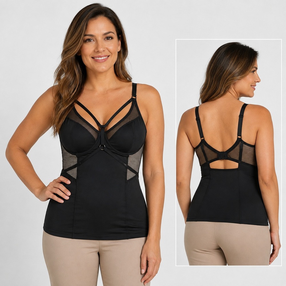 Torrid Shapewear Womens 4 Black Tank Shaping Top Adjustable Strap Sheer Stretch